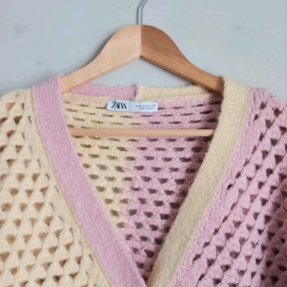 Zara Colorblock Cropped Sweater Size Medium Cottagecore Coastal Grandma - Picture 8 of 16
